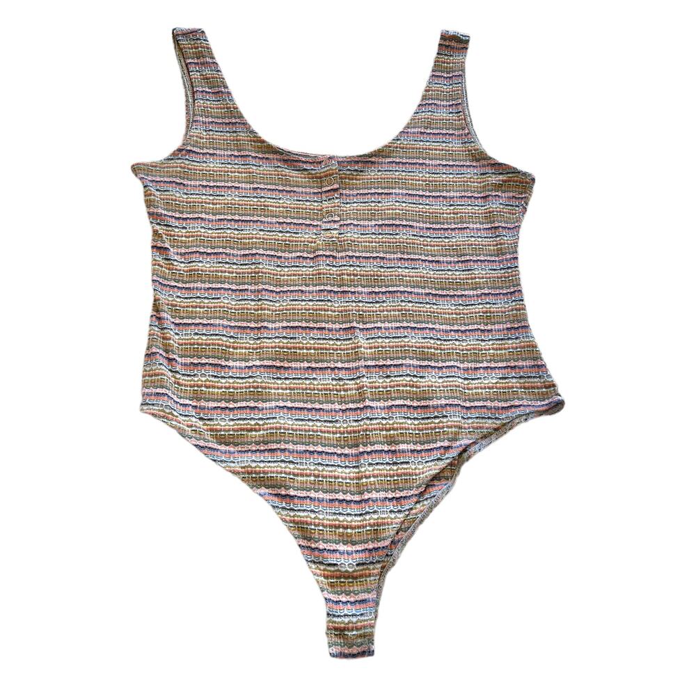 Wild Fable Bodysuit Multi-Color Stripe Waffle Knit Scoop Neck Medium